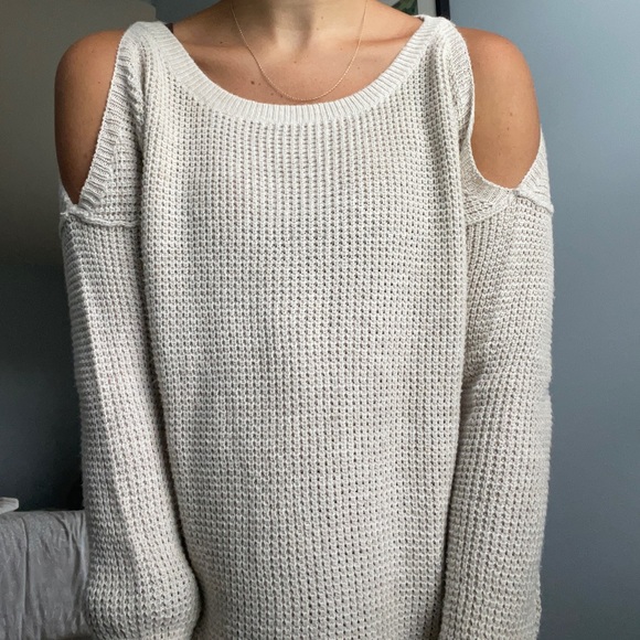 Cold Shoulder Cream Sweater - Picture 2 of 7